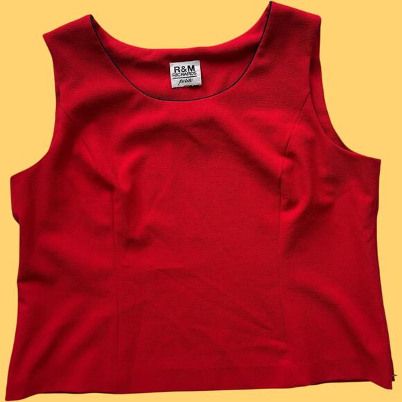R&M Richards Petite Red Textured Crepe Tank Top Shell Scoop Neck - Picture 1 of 6